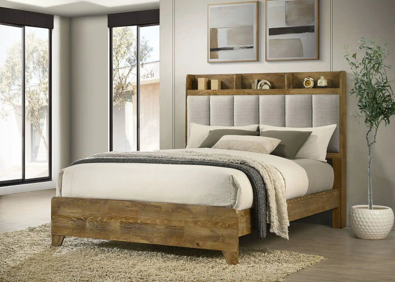 Henderson 57-inch Eastern King Bookcase Panel Bed Medium Oak by Unique Piece Furniture