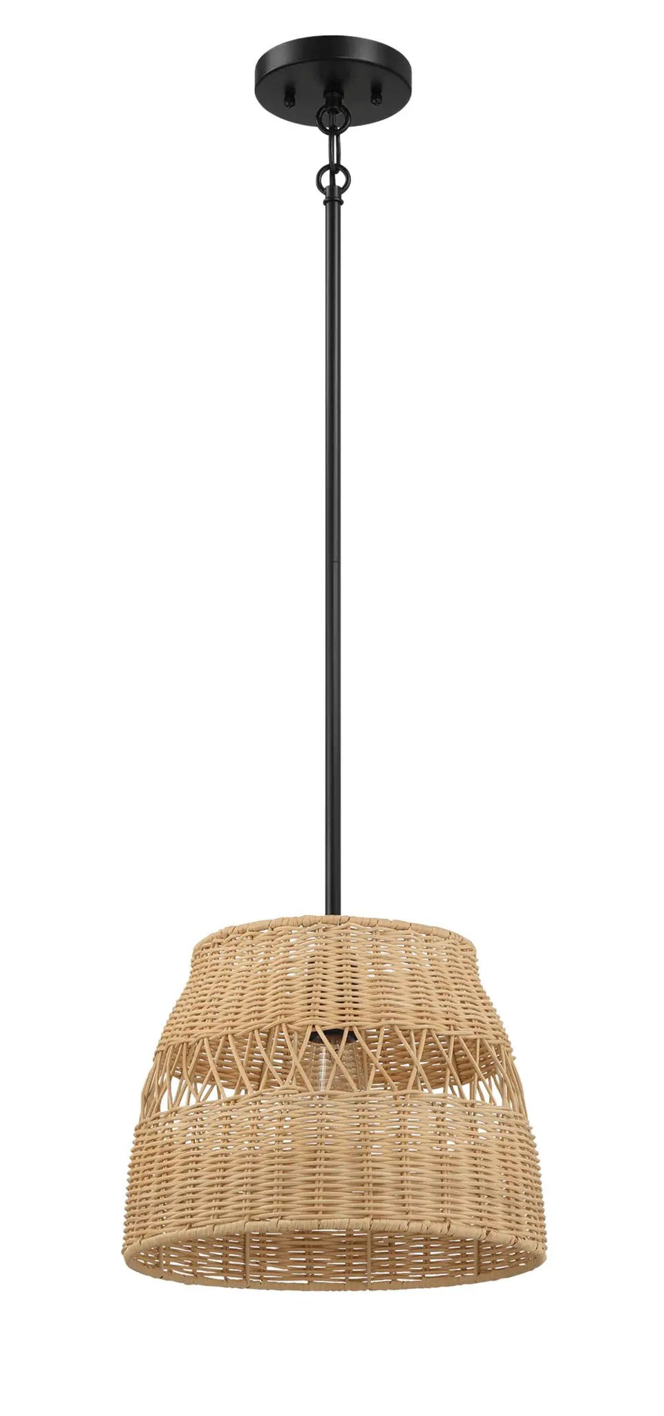 Essence - Single Lights Pendant With Shade - Black / Rattan by HouseOfZazla