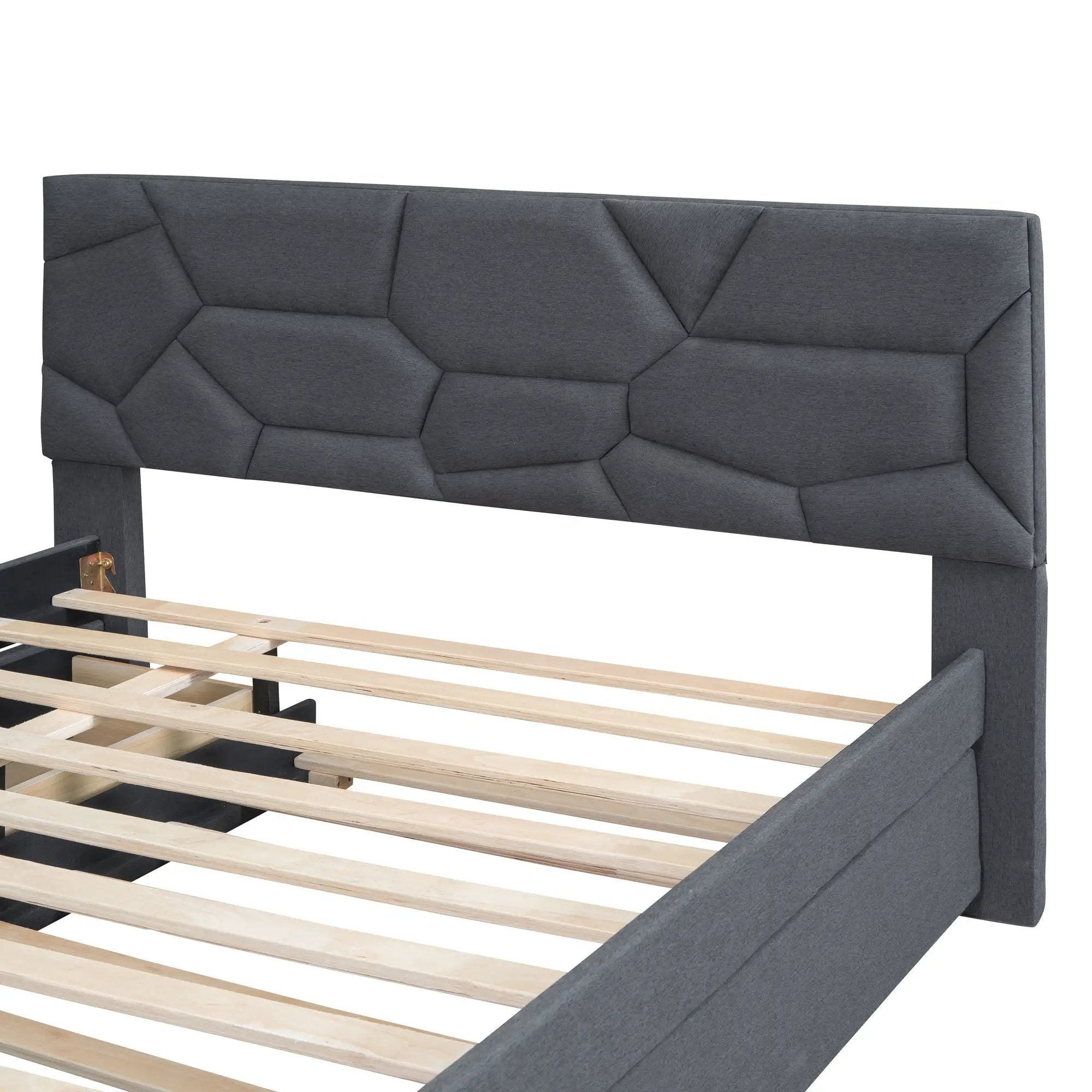 Upholstered Platform Bed With Brick Pattern Headboard And Twin Long Size Trundle by HouseOfZazla
