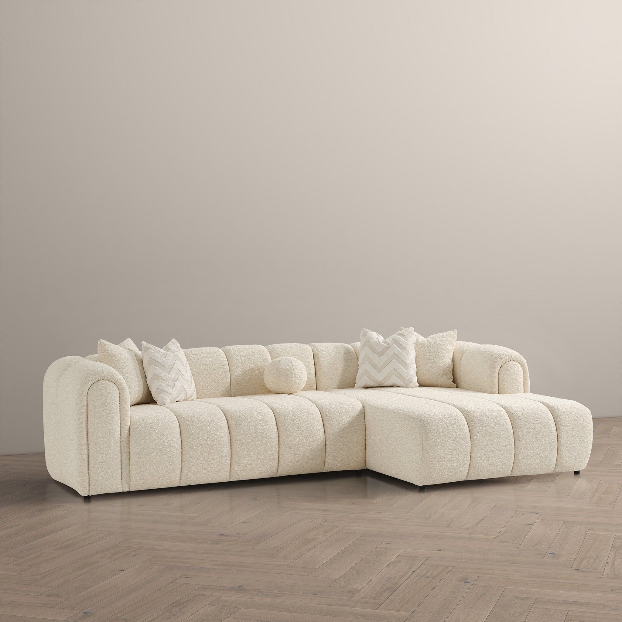 Beatrice - Modern Tufted Right Sectional Sofa - Ivory by HouseOfZazla