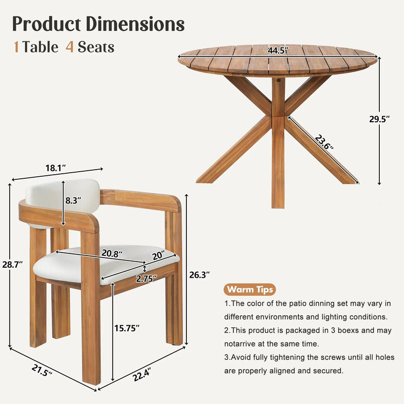 5-Piece Outdoor Acacia Wood Round Dining Set by HouseOfZazla