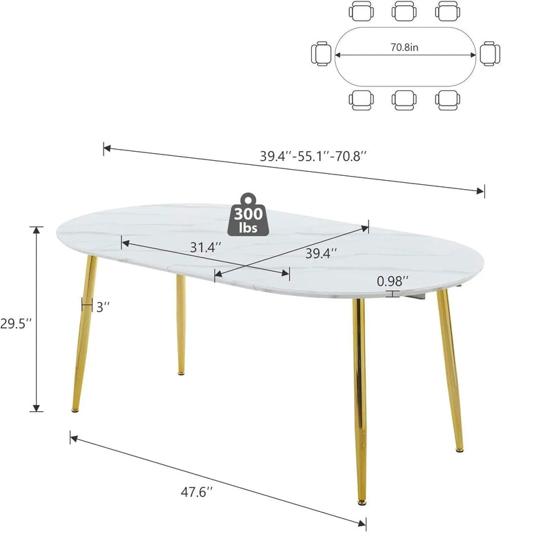 Extendable Oval Dining Table - White Marble by HouseOfZazla