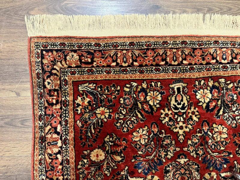 Antique Persian Sarouk Rug 3x5, Red, Floral, 200 KPSI by Jewel Rugs