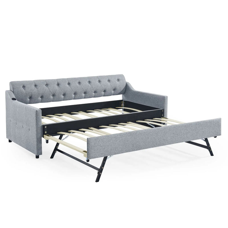 Size Upholstered Daybed With Trundle And USB Charging Armrest by Unique Piece Furniture