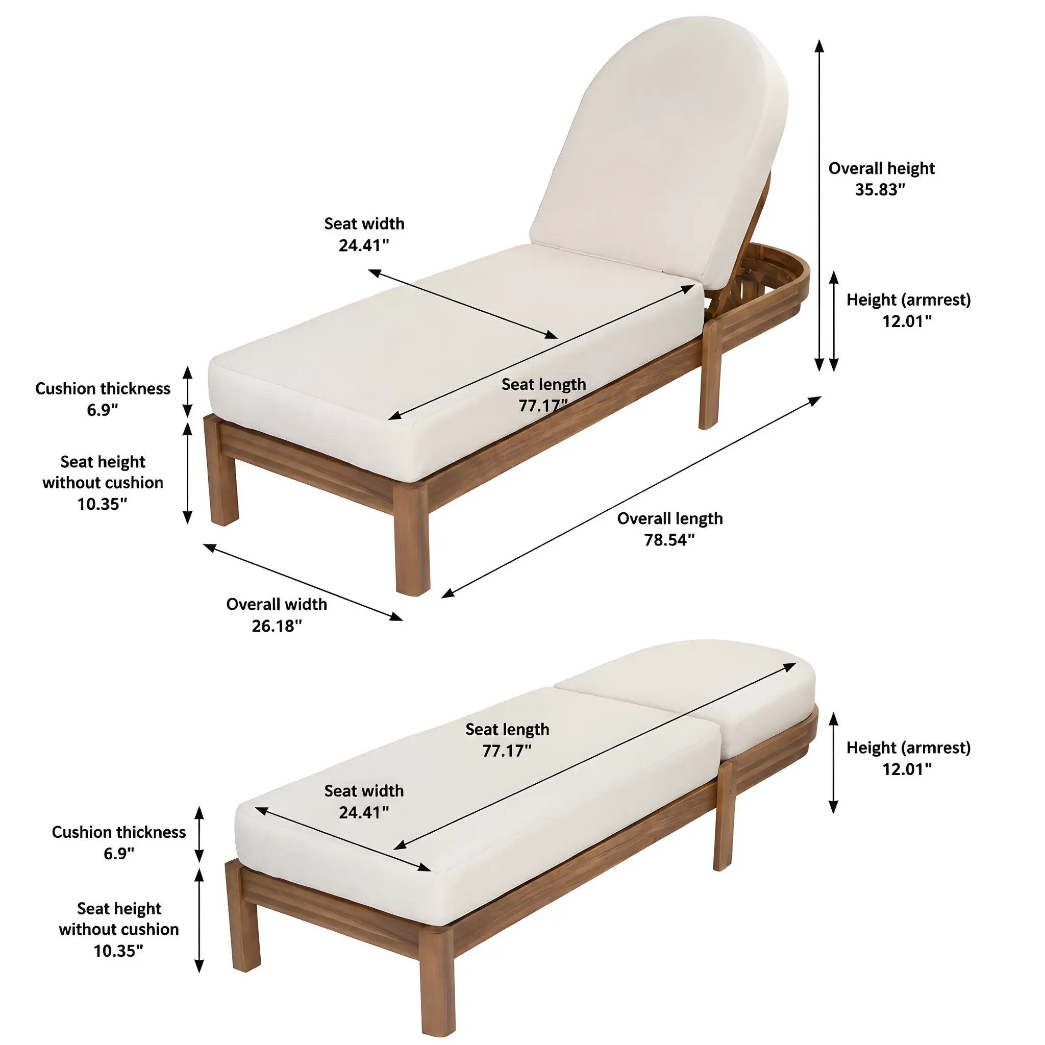 Patio Acacia Wood Chaise Lounge Chairs with Adjustable Backrest Set of 2 by HouseOfZazla