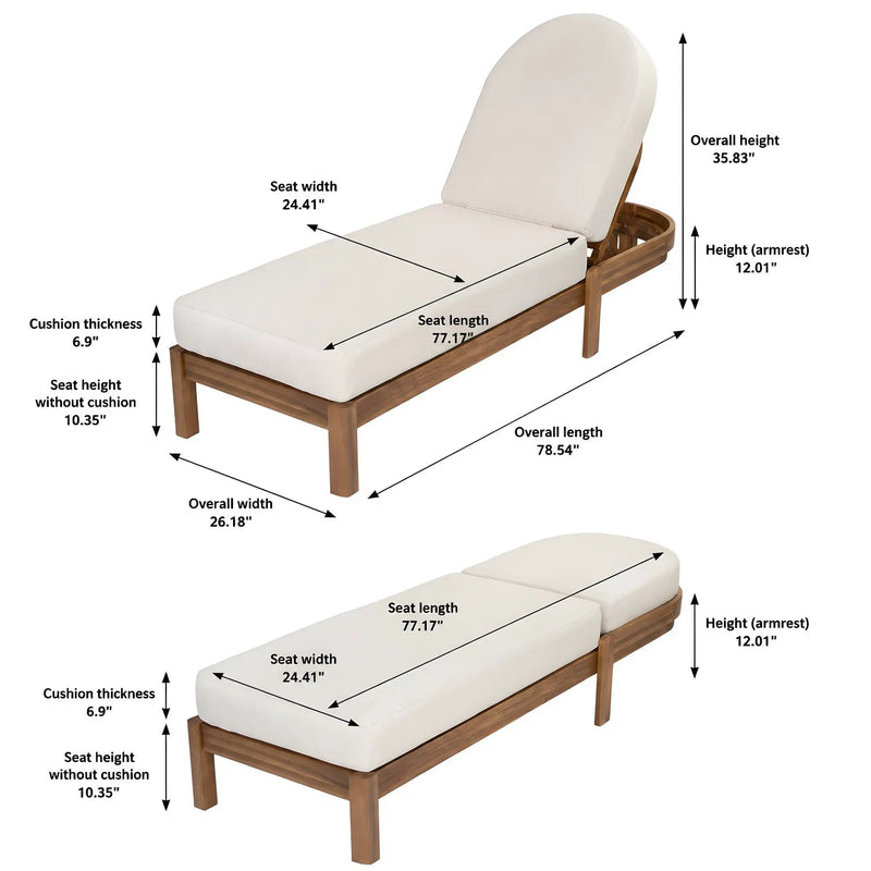 Patio Acacia Wood Chaise Lounge Chairs with Adjustable Backrest Set of 2 by HouseOfZazla