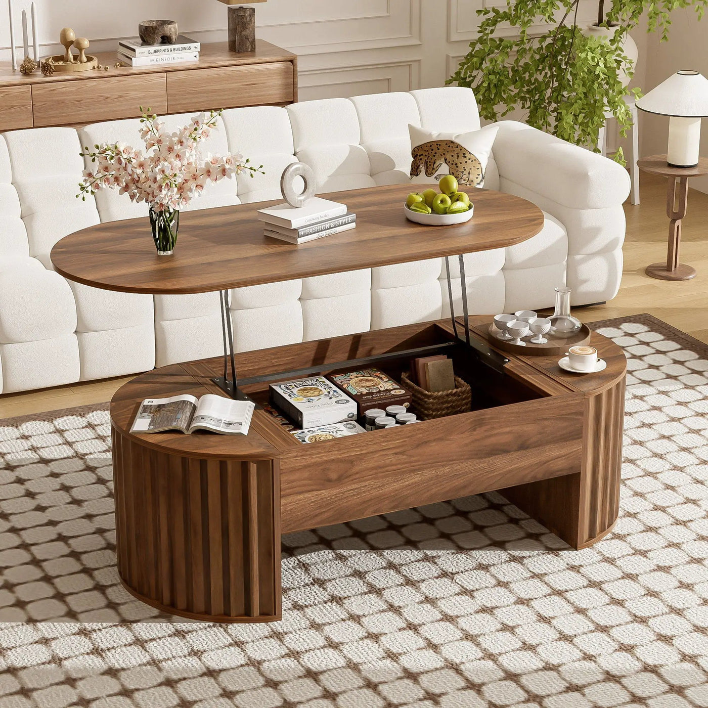 Lift Top Coffee Table With Hidden Compartment, Modern Oval Lift Tabletop For Home Living Room by Unique Piece Furniture