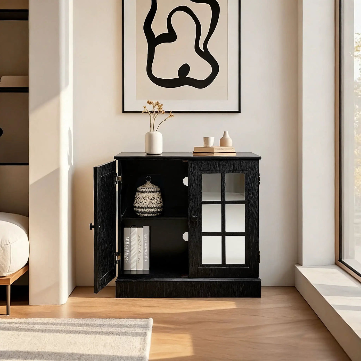 Sideboard Cabinet With Mirrored Doors, Adjustable Shelf, Metal Handles by HouseOfZazla