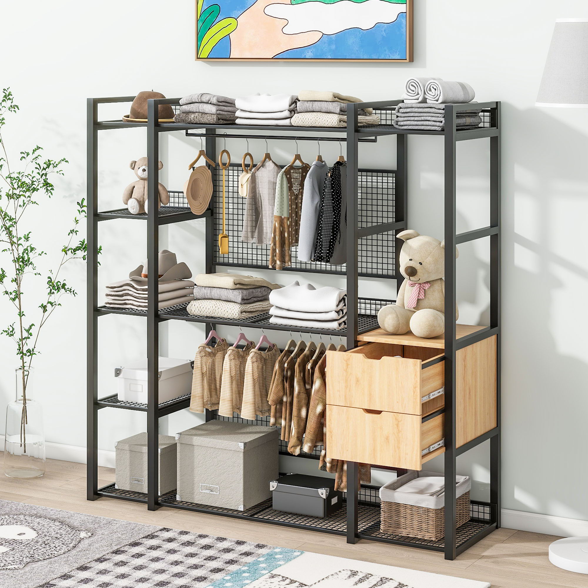 Open Style Wardrobe With Hanging Rails, Shelves And Drawers by HouseOfZazla