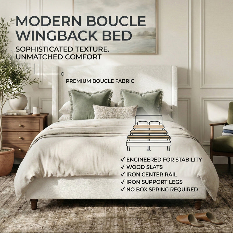 52.7" Tall Wingback Upholstered King Size Platform Bed Frame by HouseOfZazla