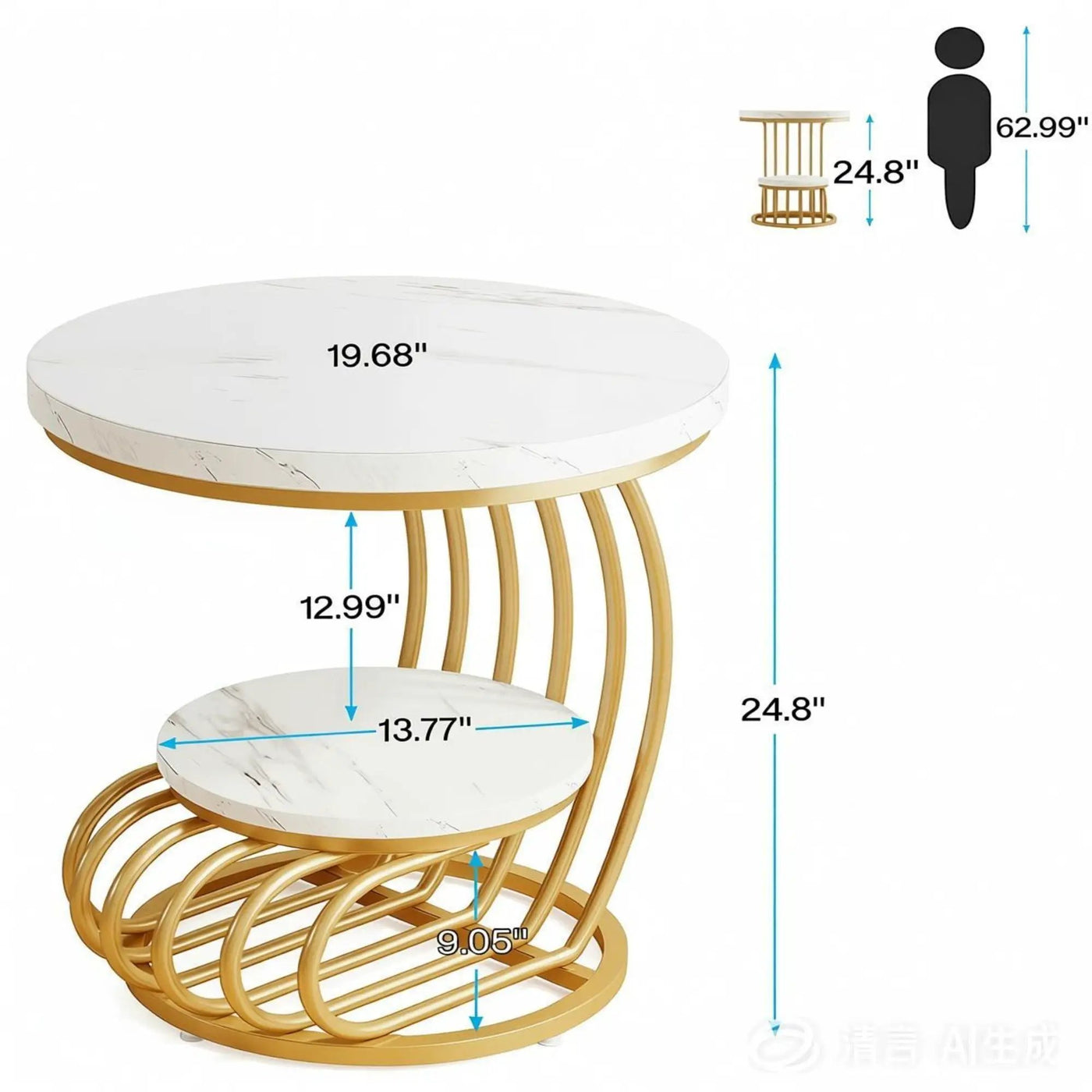 Round Vintage End Table With 2 Tier Storage by HouseOfZazla