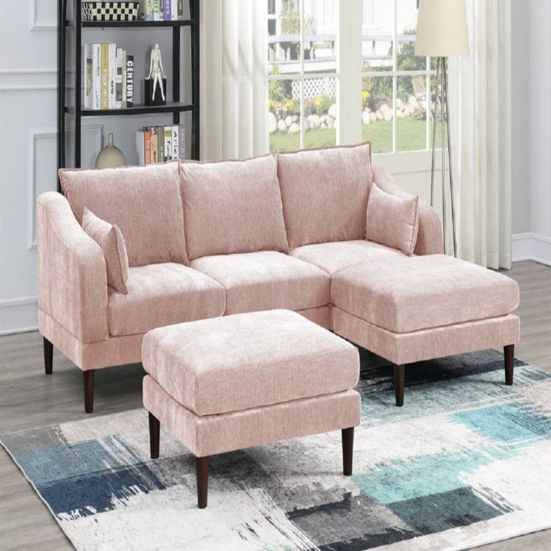 Modular L-Sectional Set With Ottomans - Pink by HouseOfZazla