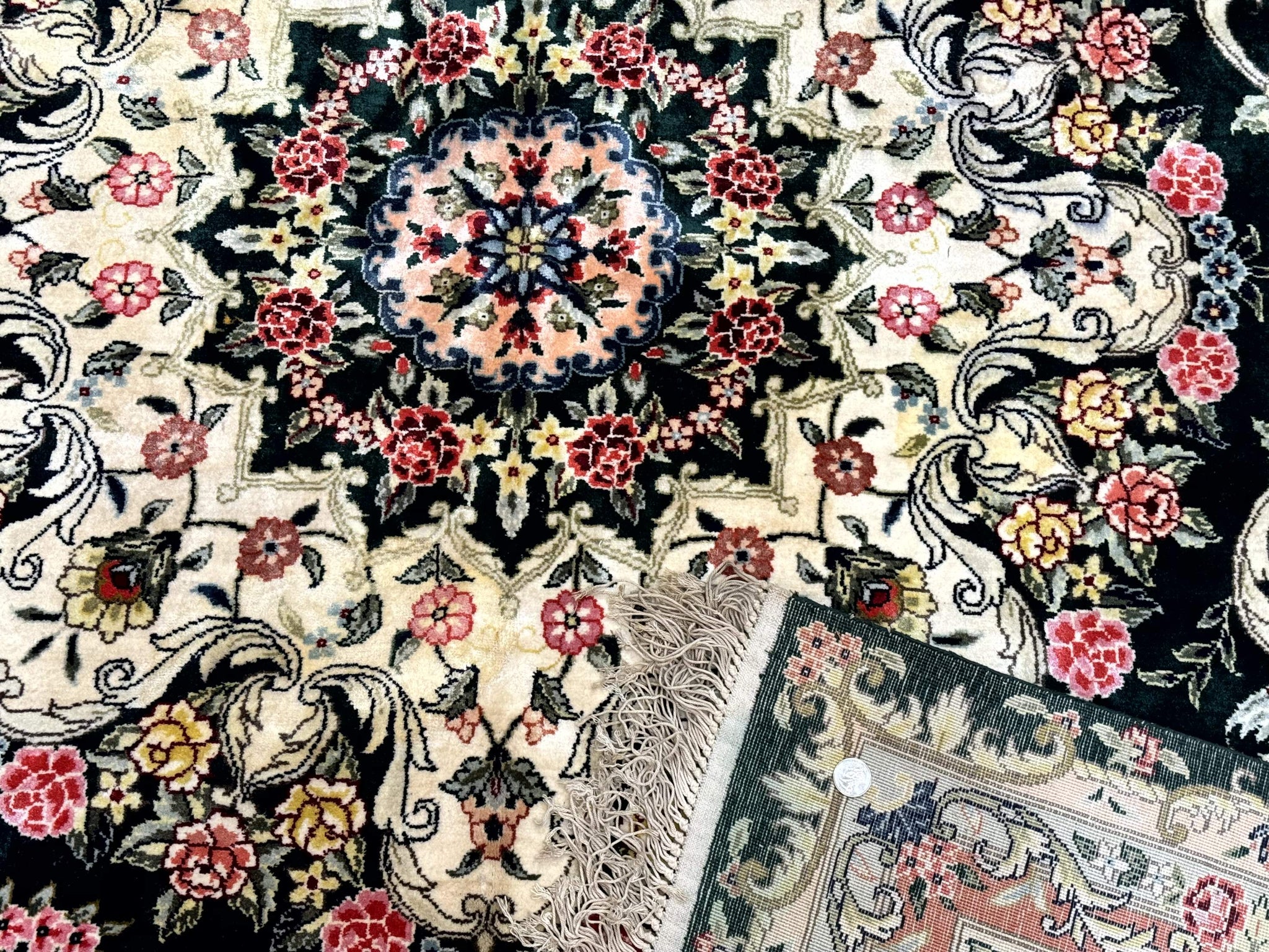 Silk Indian Kashmiri Rug 9x12, Vintage Hand Knotted Carpet by Jewel Rugs