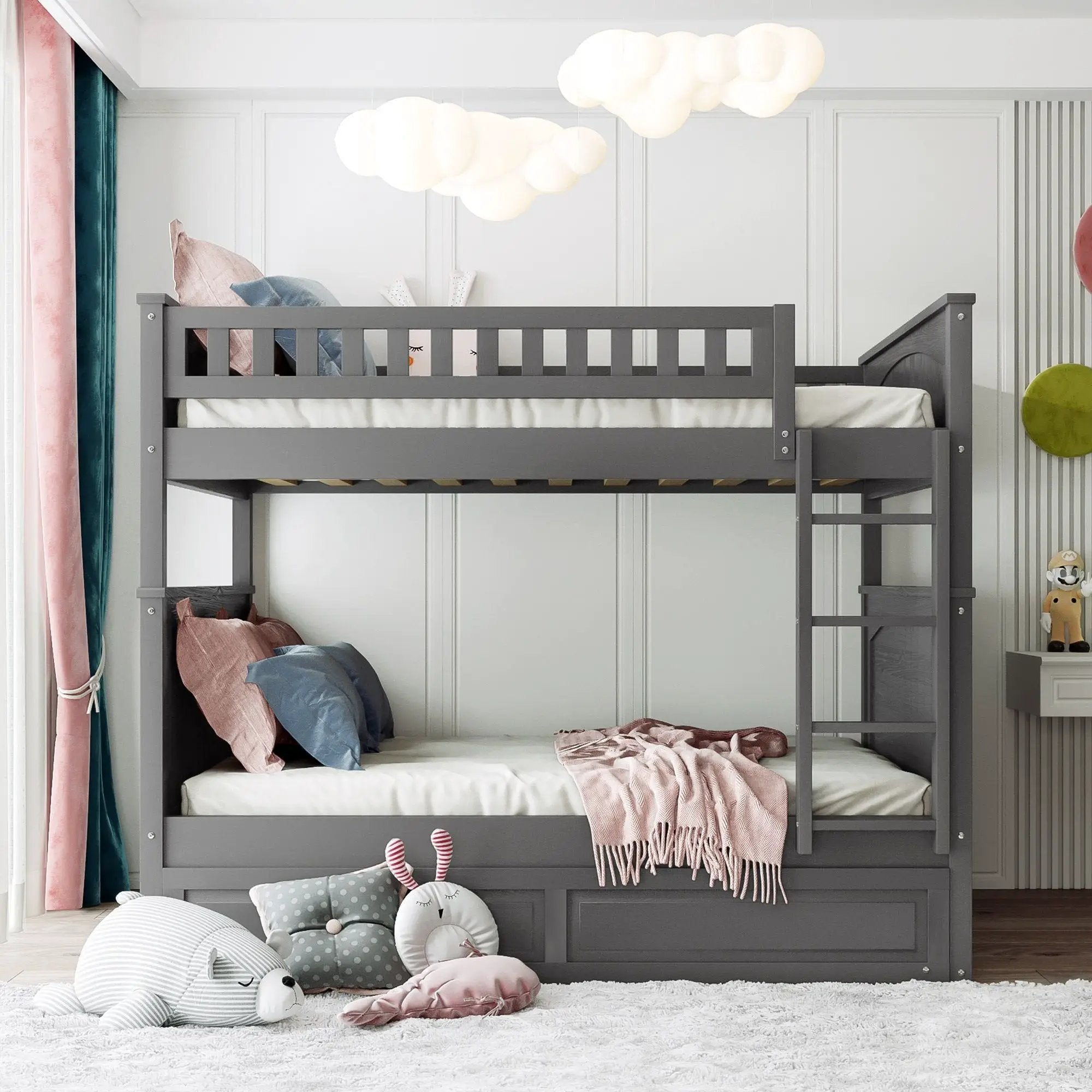 Bunk Bed With Twin Size Trundle, Guardrails by Unique Piece Furniture