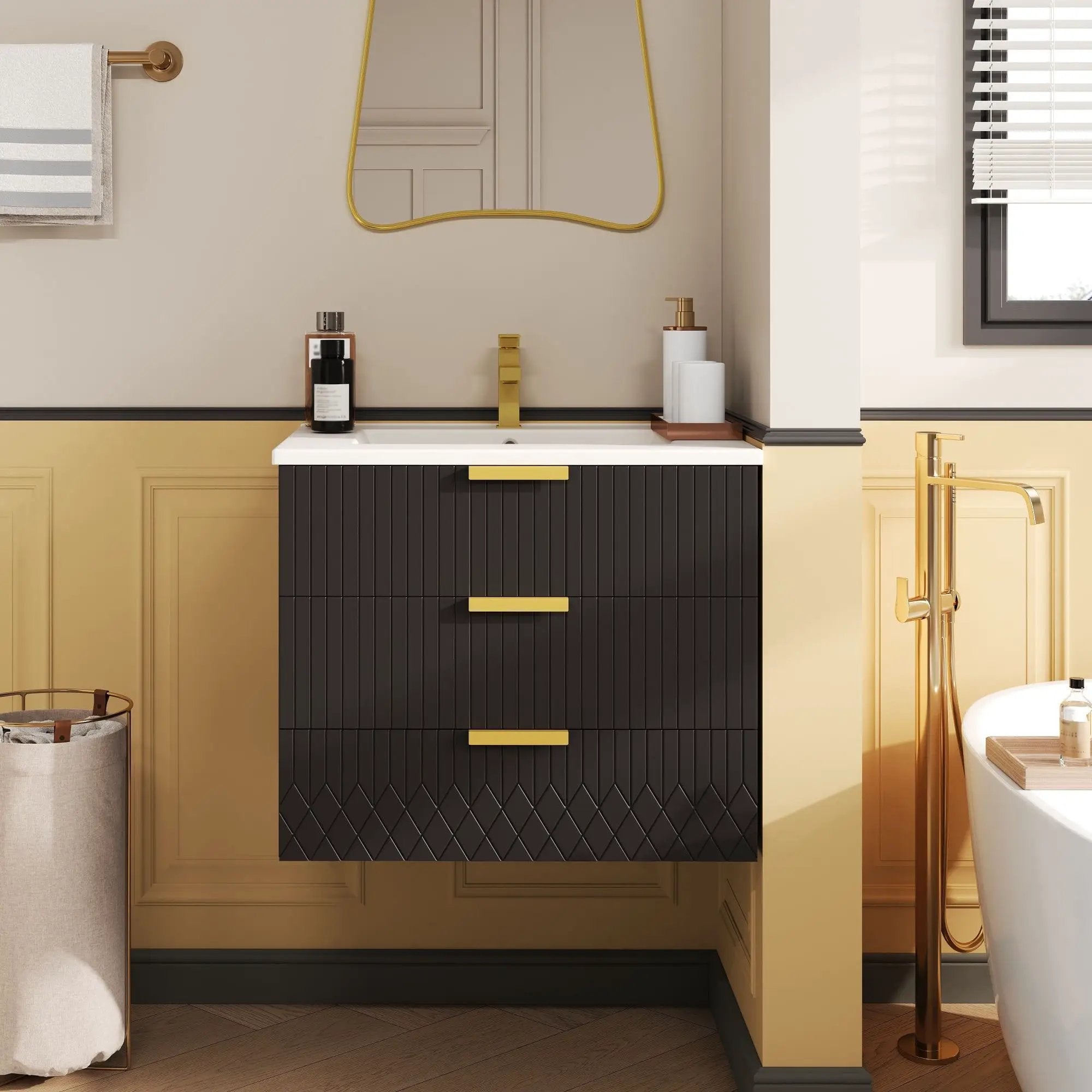 Wall Mounted Floating Cabinet With Double Drawer, Rectangular Sink by HouseOfZazla