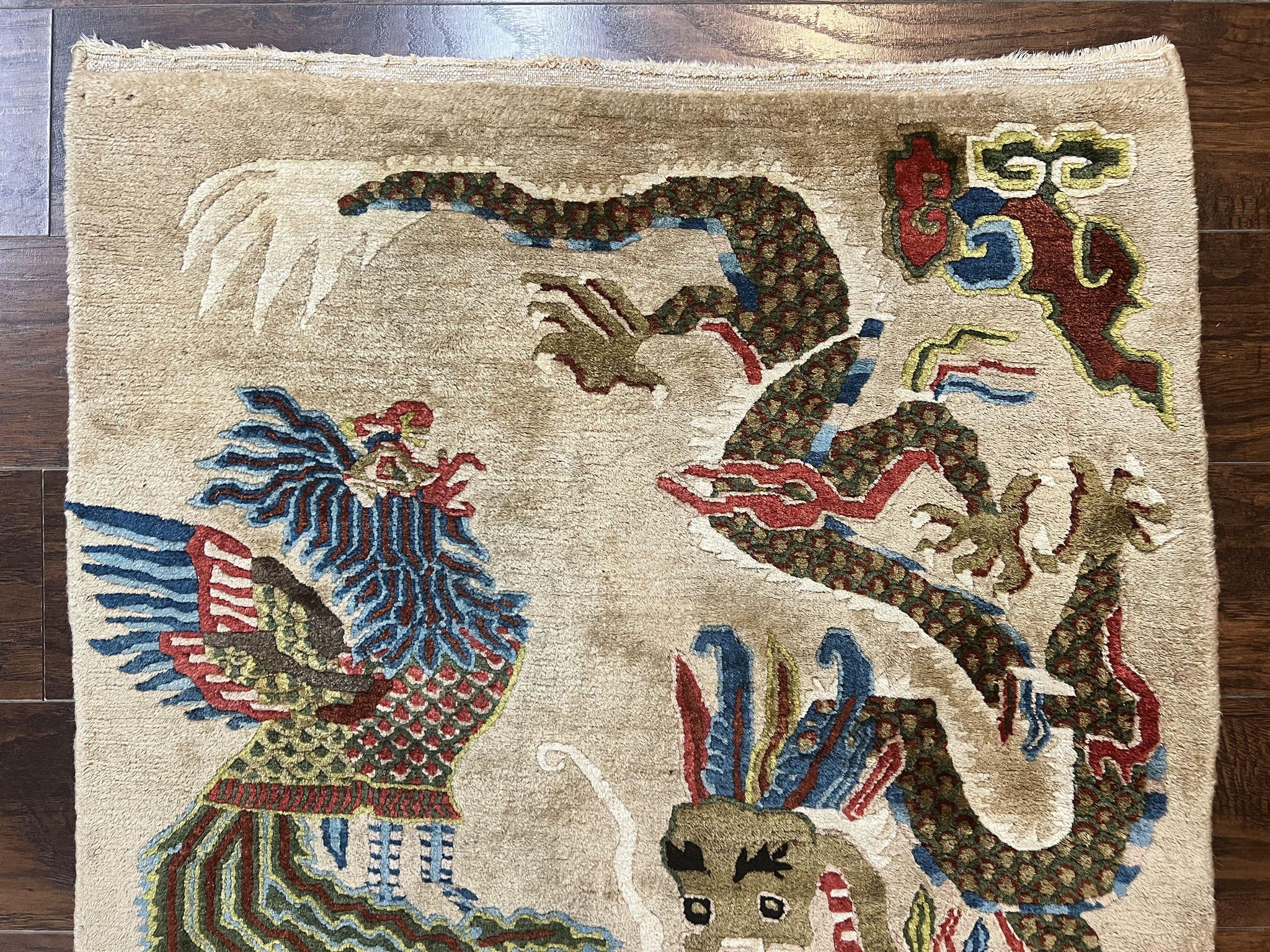 Antique Chinese Peking Rug 3 x 5.6, Dragon Motifs, Handmade Wool Asian Oriental Carpet by Jewel Rugs