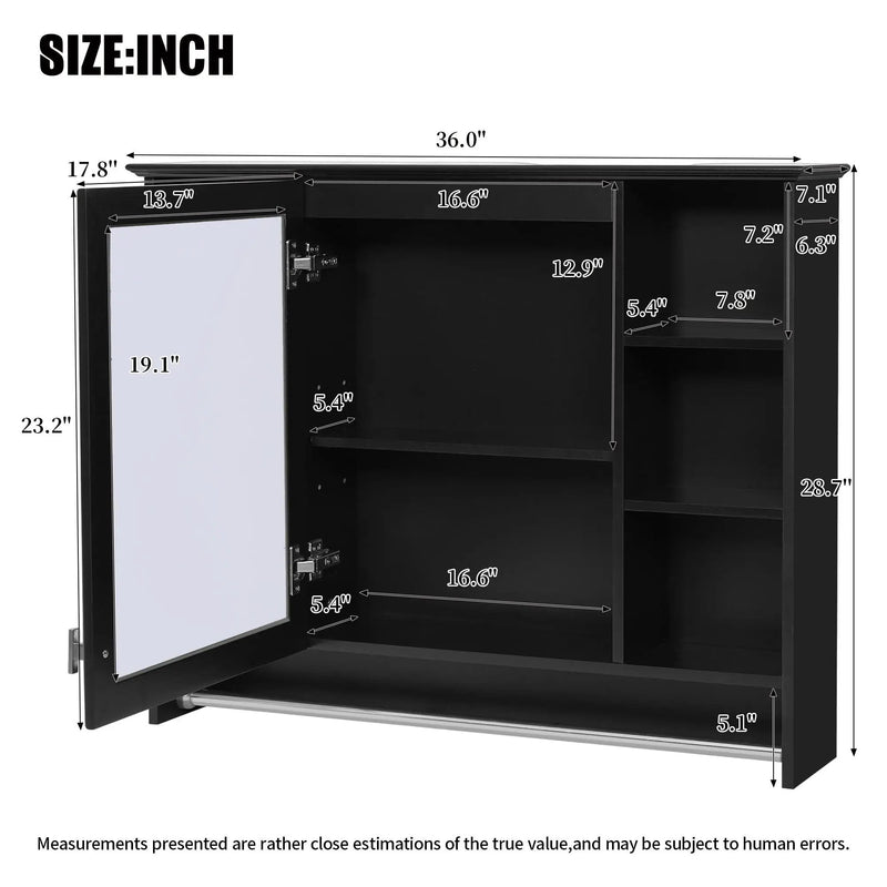 Modern Wall Mounted Mirror Cabinet With Adjustable Shelf, Soft Close Door, And Towel Bar by Unique Piece Furniture