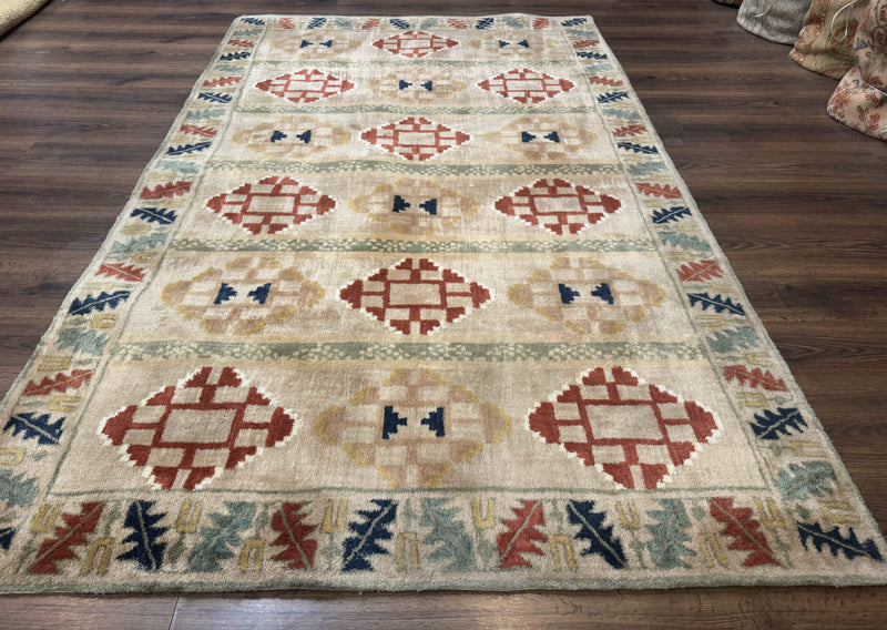 Geometric Design Area Rug 5x8, Beige and Rust Red by Jewel Rugs