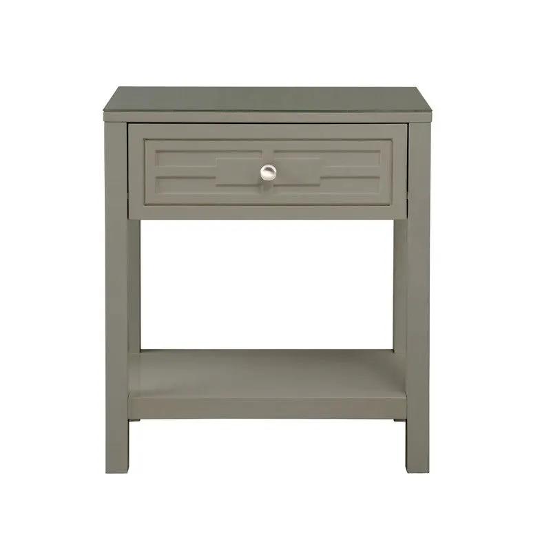 Dylan - Wooden End Side Table Nightstand With Glass Top And Drawer by HouseOfZazla