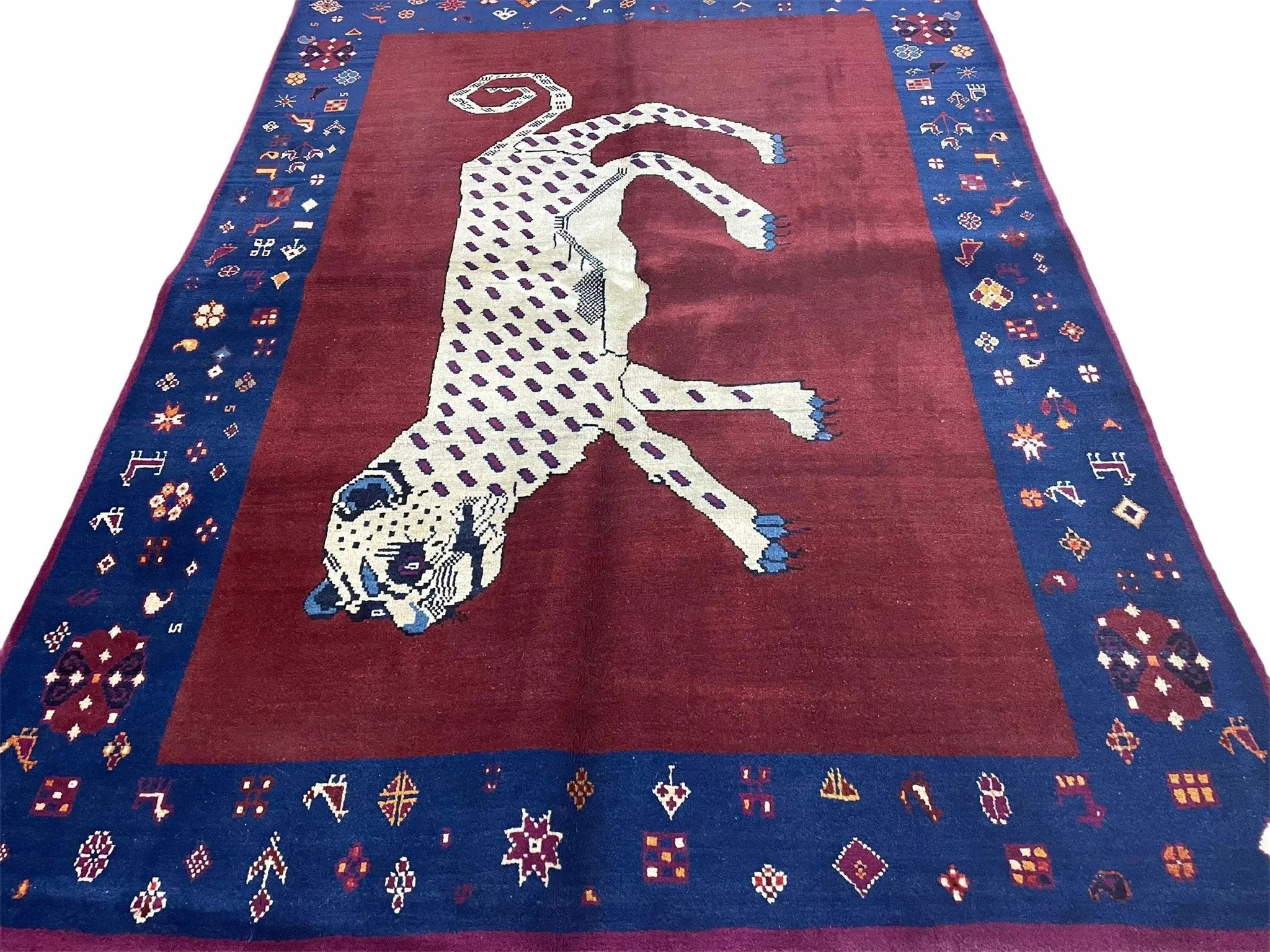5 X 7 Handmade Zagros Wool Rug Snow White Panther Maroon Blue Organic Dyes by Jewel Rugs