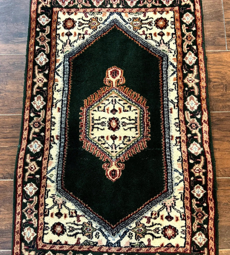 Small Indo Persian Dark Green Rug 2x3, Geometric Semi Open Field by Jewel Rugs