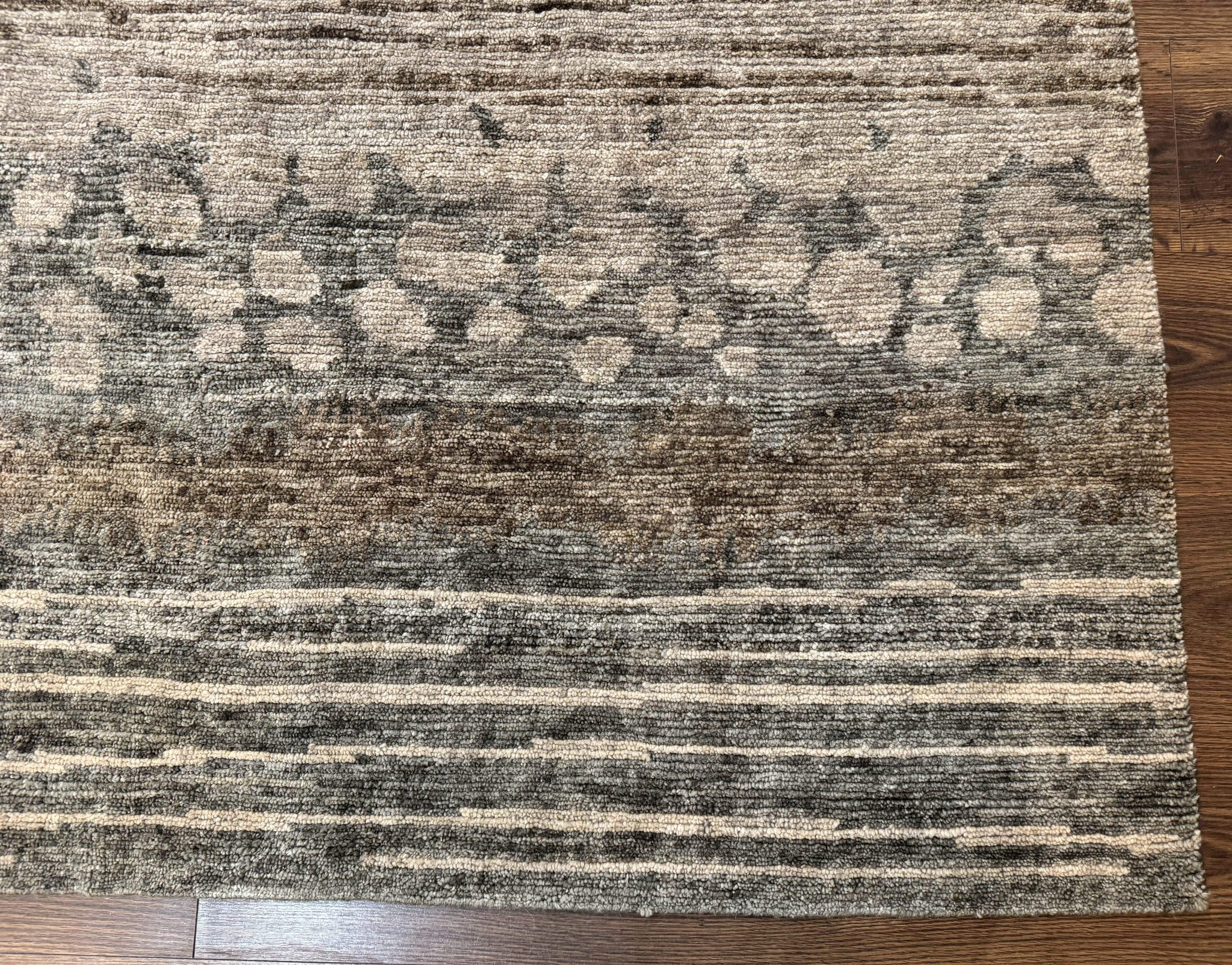 Modern Tibetan Wool Rug 8x10, Abstract, Contemporary, Handmade, Gray, Stripes by Jewel Rugs