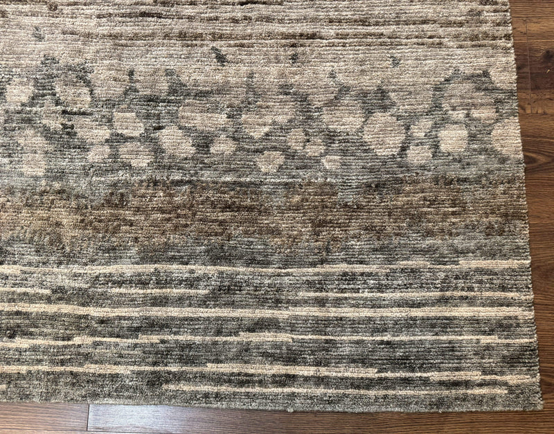Modern Tibetan Wool Rug 8x10, Abstract, Contemporary, Handmade, Gray, Stripes by Jewel Rugs