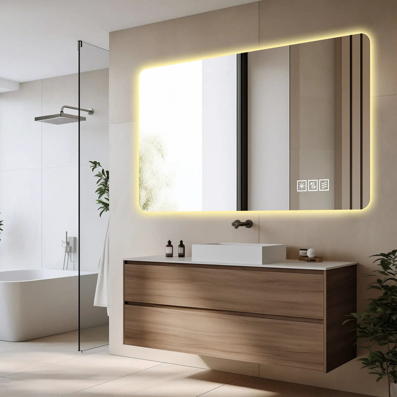 Wall Mounted LED Lighting Mirror With 3 Color Lighting, Dimming, Waterproof, Anti Fog, Touch Switch - Silver by HouseOfZazla
