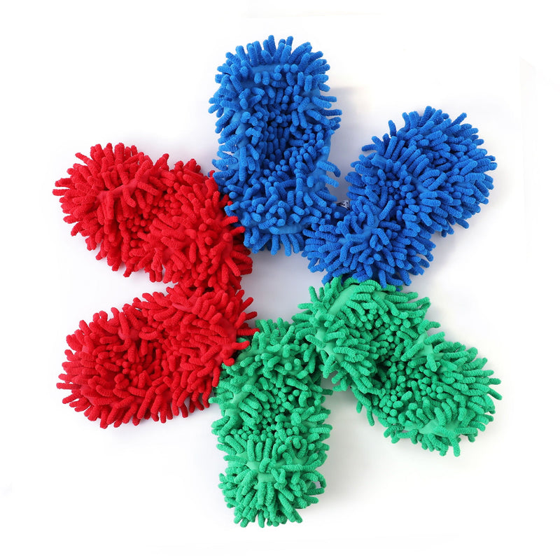 Microfiber Mop Slippers For Floor Cleaning, Machine Washable, 3 Pieces - Blue / Green / Red by HouseOfZazla