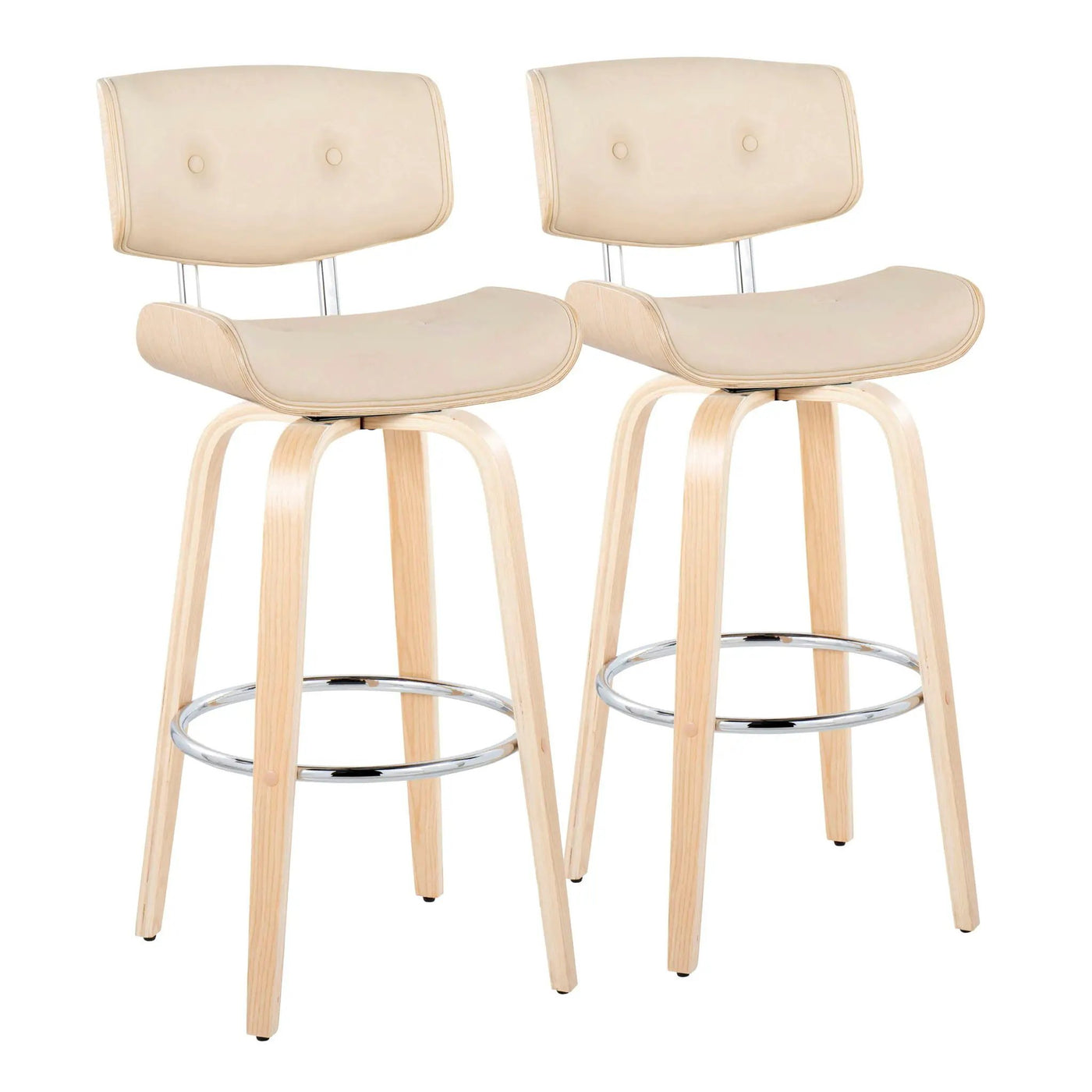 Lombardi - Mid Century Modern Fixed Height Barstool With Swivel With Round Footrest (Set of 2) by HouseOfZazla