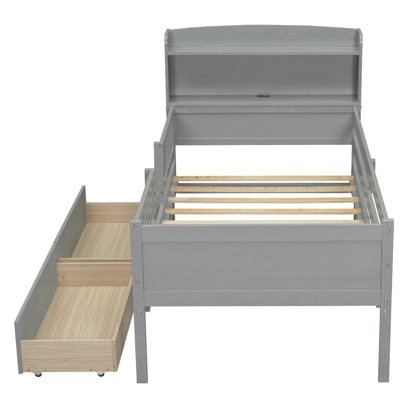 Platform Bed With LED Light, Multi Functional Headboard, Guardrail And 2 Drawers by HouseOfZazla