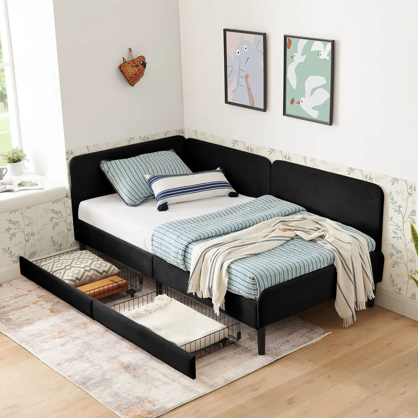 Upholstered Platform Bed Frame With 2 Storage Drawers And Adjustable Sofa Bed by Unique Piece Furniture