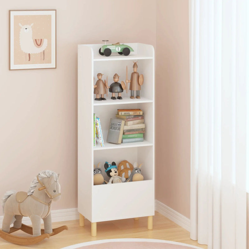 4 Tier Bookcase with Safety Restraint and Storage Cabinet - White by HouseOfZazla