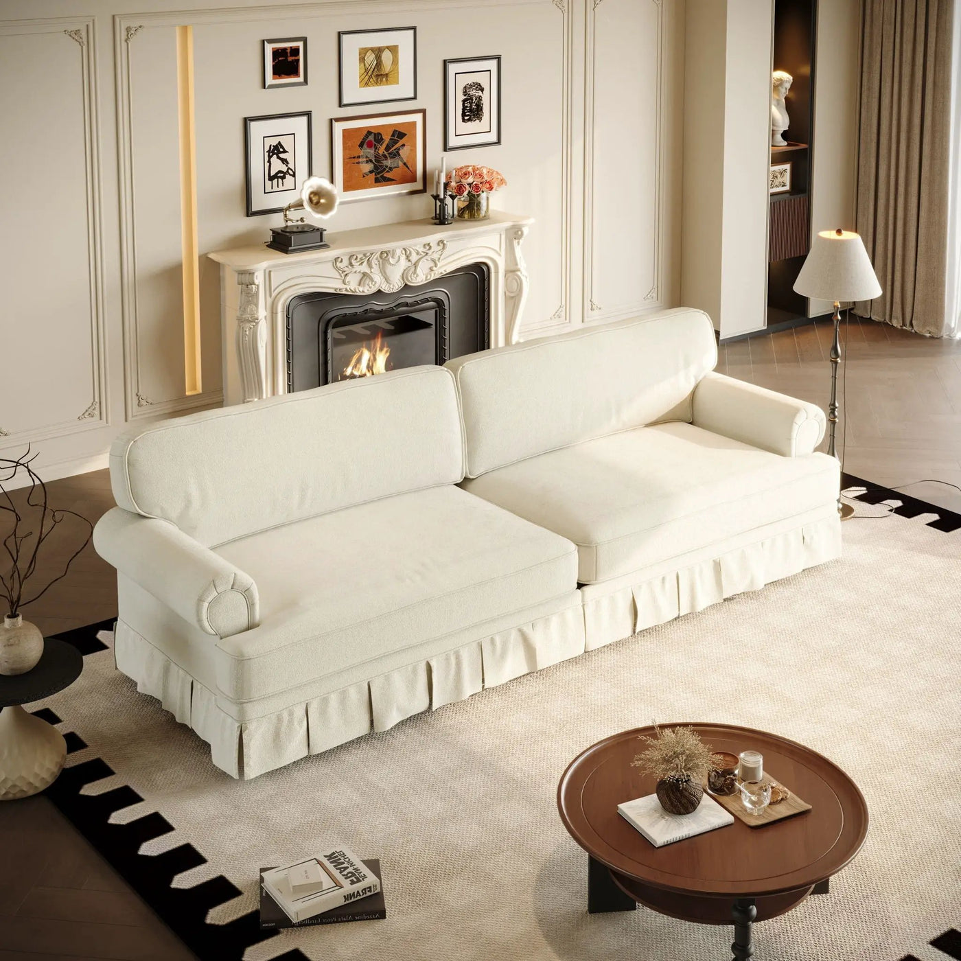 Luxuriously Comfortable Cloud Couch Sofa With Elegant Rolled Arms & Pleated Skirt Design by HouseOfZazla