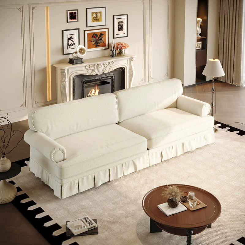 Luxuriously Comfortable Cloud Couch Sofa With Elegant Rolled Arms & Pleated Skirt Design by HouseOfZazla