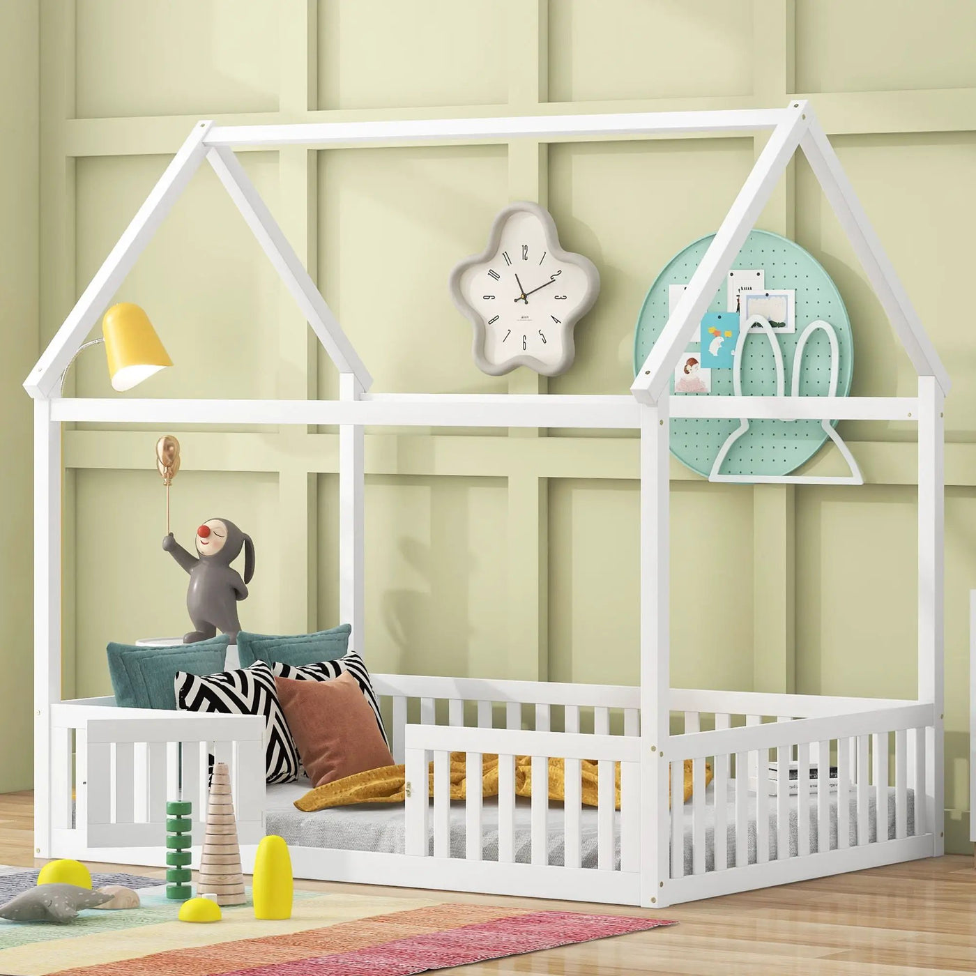 Wood House Bed With Fence And Door by Unique Piece Furniture