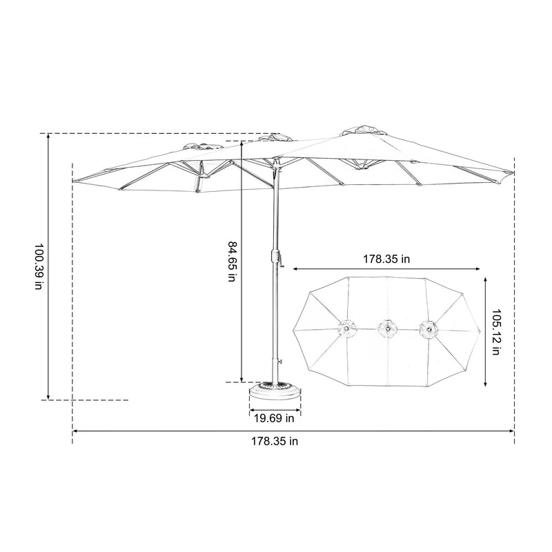 14.8 Ft Double Sided Outdoor Umbrella Rectangular Large with Crank (No Base) by HouseOfZazla