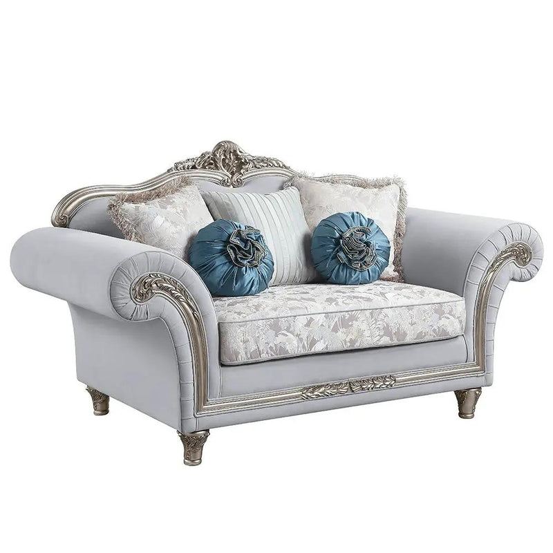 Pelumi - Loveseat With 5 Pillows - Light Gray Linen & Platinum by Unique Piece Furniture