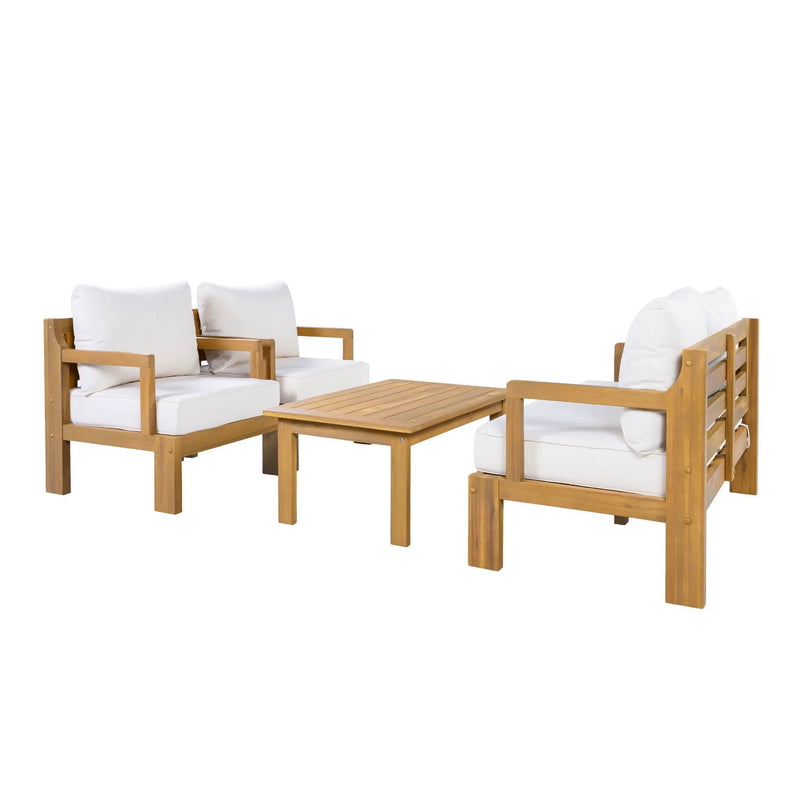 Outdoor 4-Seater Acacia Wood Patio Chat Set, Beige + Natural by HouseOfZazla