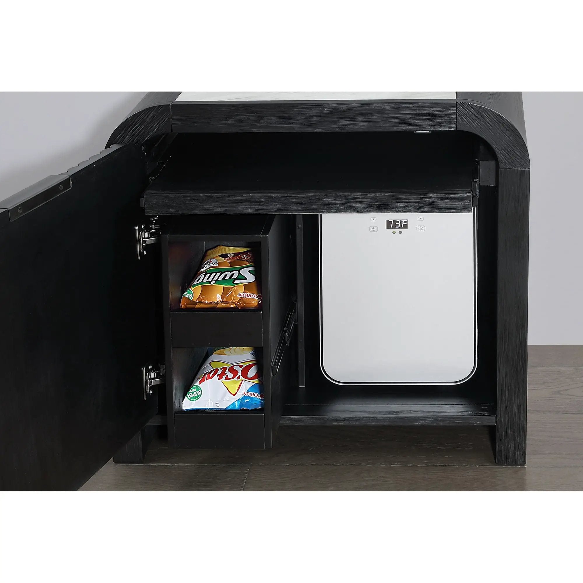 Beverly - Nightstand With Cooler And Speaker, LED Light, Rounded Sides - Black White by HouseOfZazla