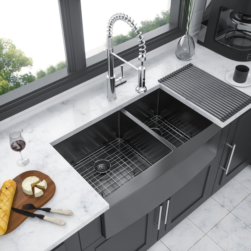 Double Bowl Farmhouse Sink, Stainless Steel Apron Front by HouseOfZazla