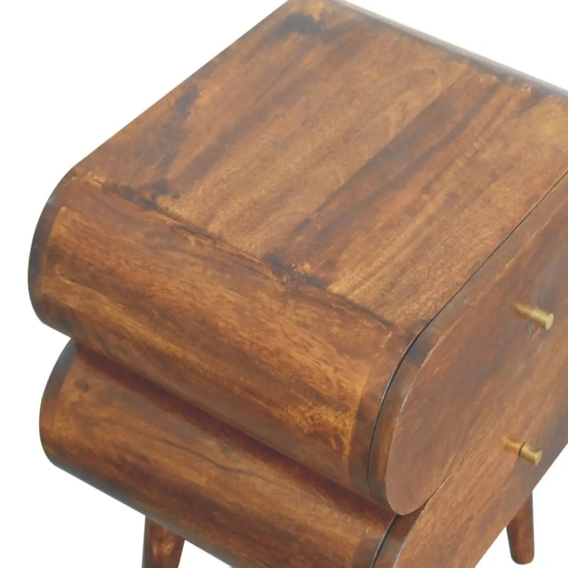 Solid Wood Bubble Chestnut Nightstand, 2-Drawer, Nordic Legs by HouseOfZazla
