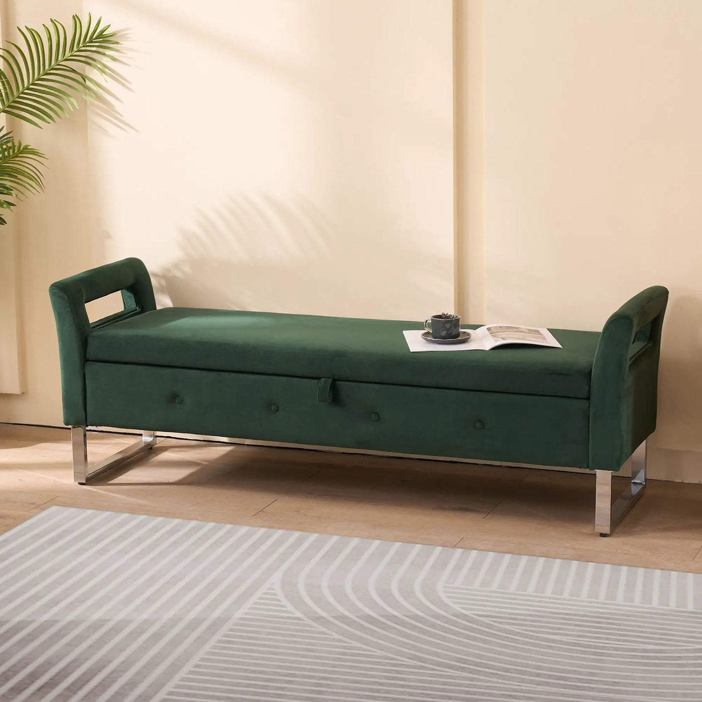 Wide Storage Soft Ottoman Bench With Armrests by HouseOfZazla