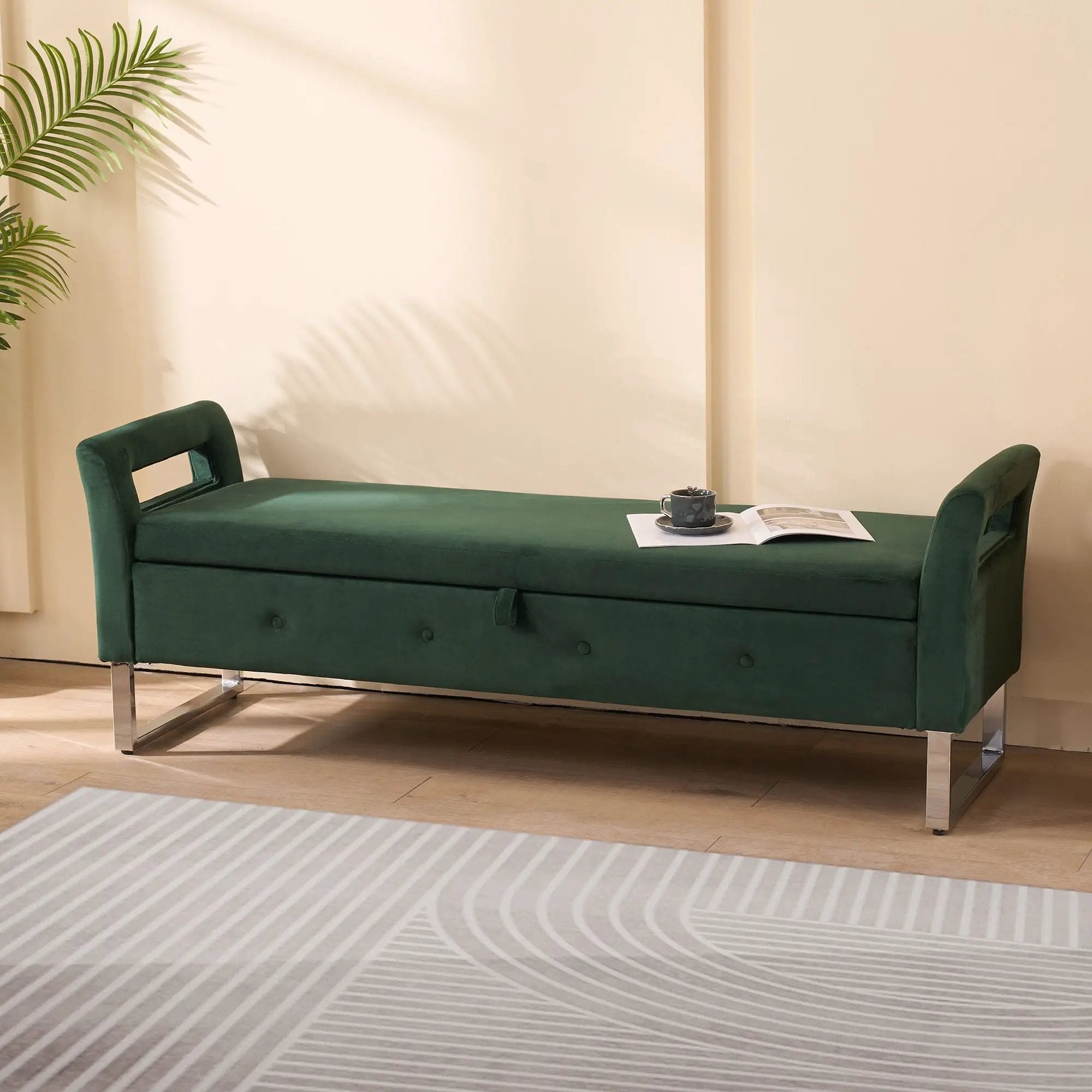 Wide Storage Soft Ottoman Bench With Armrests by Unique Piece Furniture