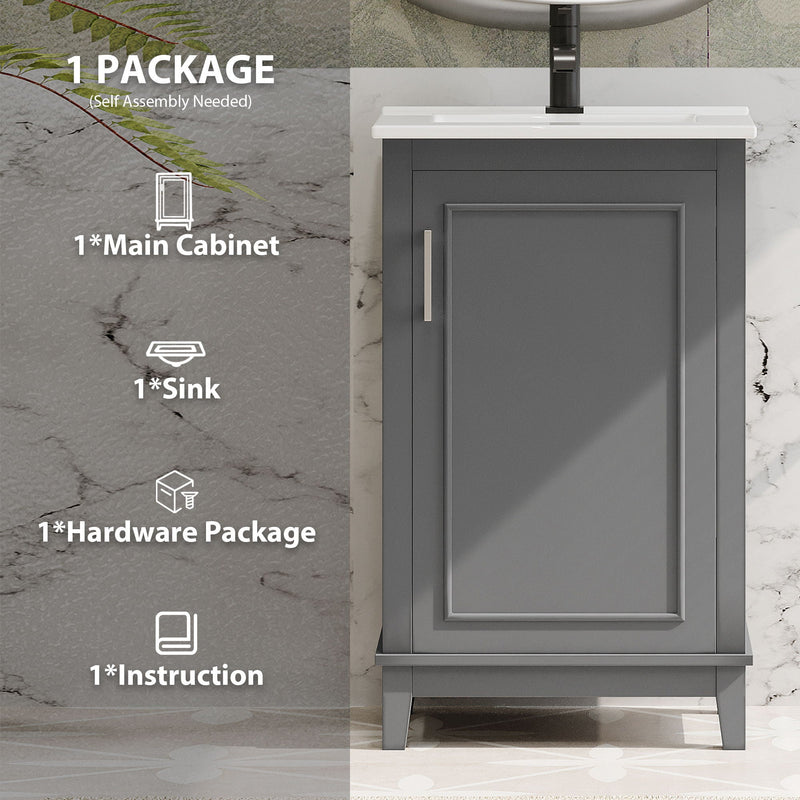 Modern Small Bathroom Vanity Cabinet With Ceramic Basin, Ample Storage, 1 Soft Close Door by HouseOfZazla