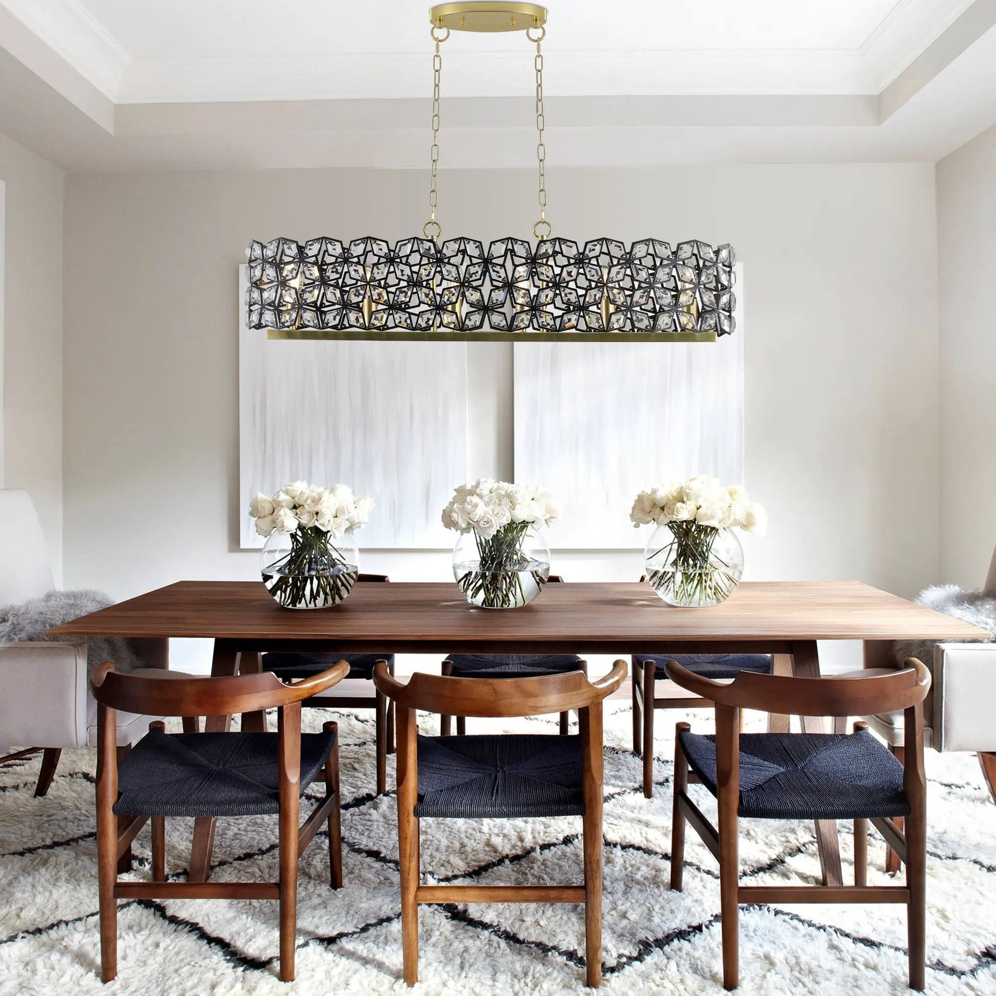 39" Contemporary Crystal and Black-Gold Pendant Chandelier by HouseOfZazla