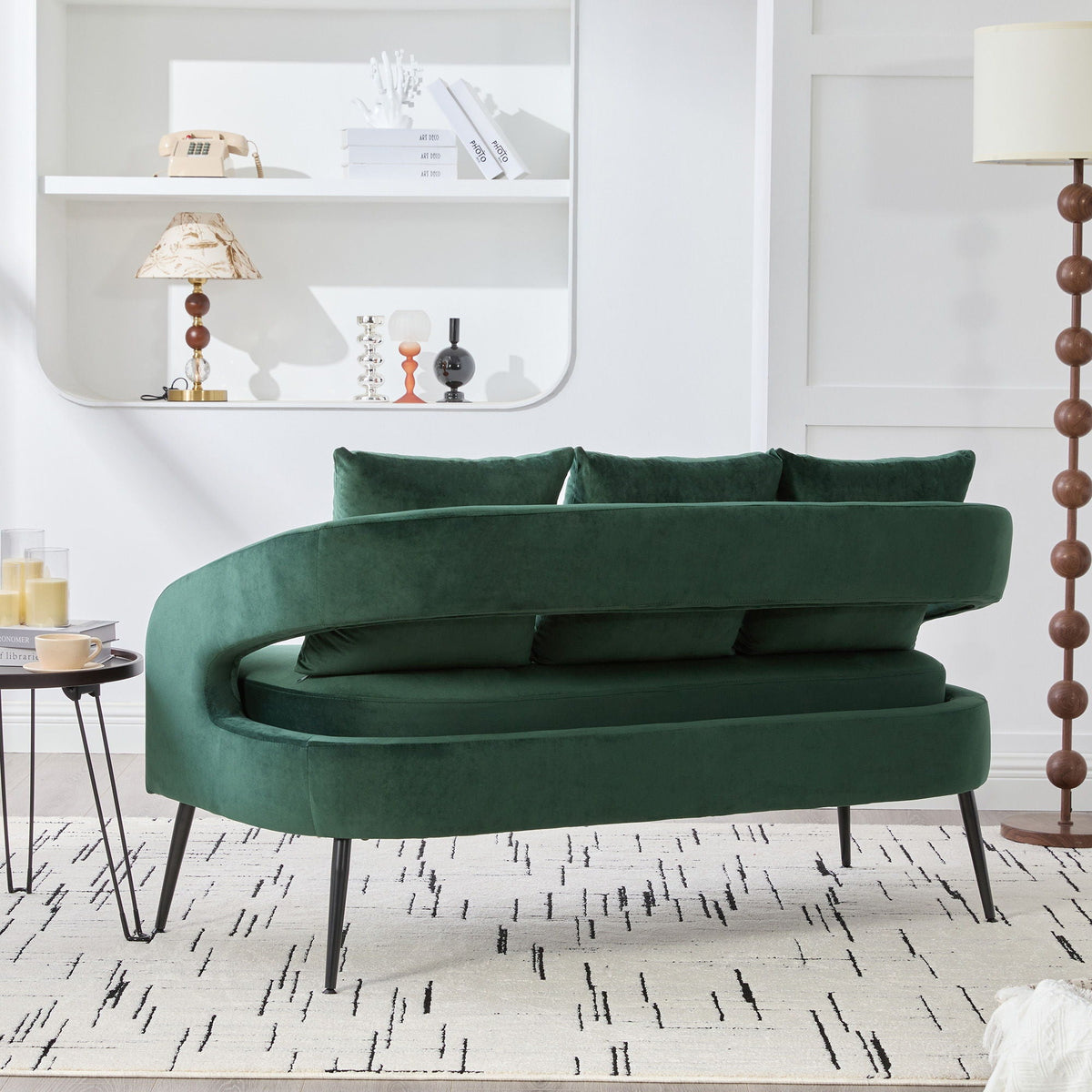 Open Back Loveseat Settee with 3 Pillows - Beige, Dark Green, or Dark Gray, photo 14 of 28