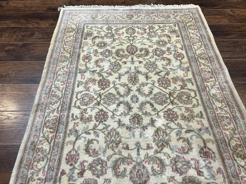 Indo Persian Rug 4x6, Vintage Handmade Wool Carpet, Floral Allover Pattern, Beige, Pair A by Jewel Rugs