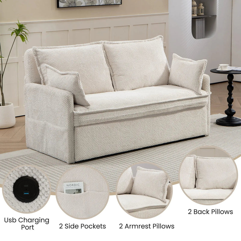 Pull Out Sofa Bed, Convertible Sleeper Sofa Couch, Side Storage, And USB / C - Type Charging Ports Chair by Unique Piece Furniture