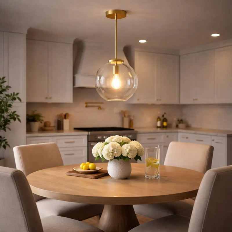 Gleam - Single Light Pendant Lamp With Clear Globe Satin - Antique Brass / Clear / Gold by Unique Piece Furniture